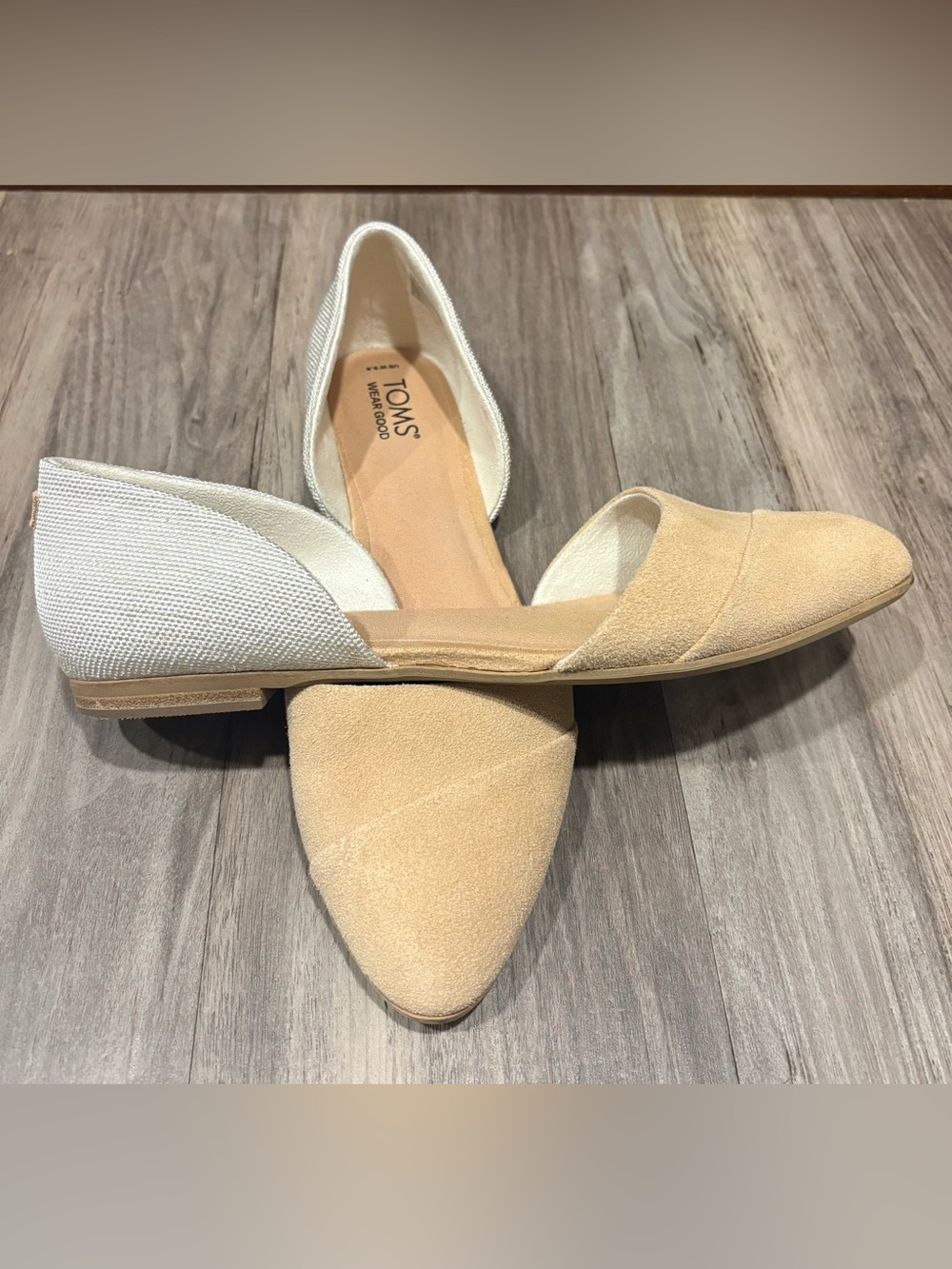 Toms Two-Tone D'Orsay Flats in Beige and White